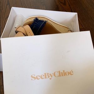 SeeByChloé canvas lea high wedge sandal DENIM